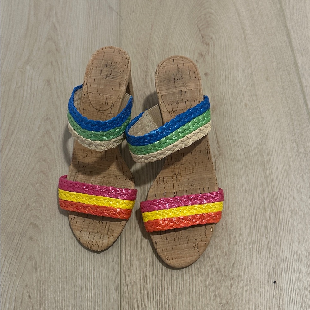 Colorful Cork Sandals with Rainbow Straps